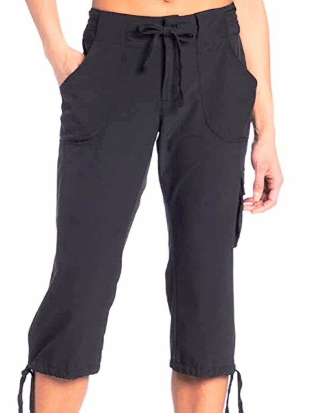 Alo Cargo Pants Cropped Black Drawstring Pockets Women's  Large L